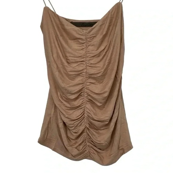 ENZA COSTA RUCHED CAMISOLE TOP SMALL DK NUDE VISCOSE LYCRA STRETCH TANK NWOT - Picture 6 of 13